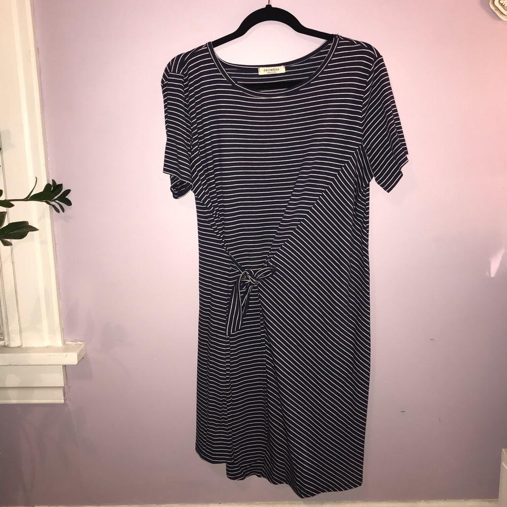 Navy striped tie dress